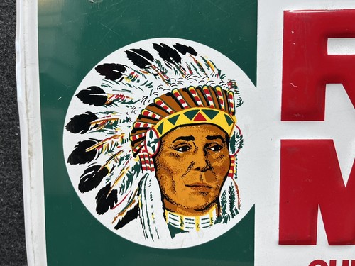 Vintage 60s 70s Red Man Chewing Tobacco Advertising Embossed Metal Sign 18”x 12” - Picture 7 of 11