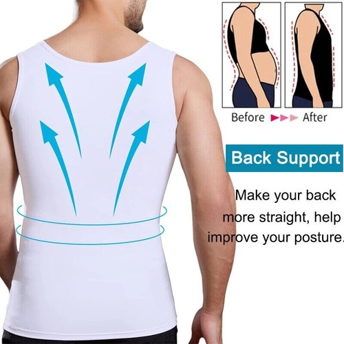 Mens Slim Body Shaper Gynecomastia Belly Control Vest Tops Compression Shirt US - Picture 9 of 17