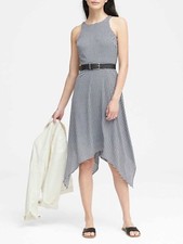 Banana Republic Gingham Racer-Neck Fit-and-Flare Dress Size 6 Black & White @