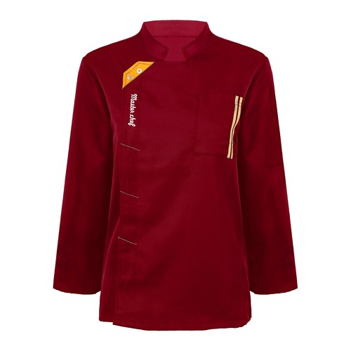 Men Women Long Sleeve Contrast Color Chef Jacket Hotel Kitchen Cooking Uniform - Picture 19 of 27