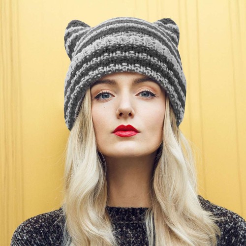 Damen Herren gehäkelt schöne Katzenohr Beanie Mütze gestrickt gestreift warm Mütze Winter USA - Bild 7 von 18