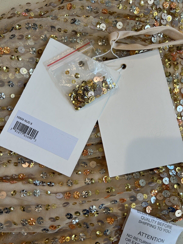 Mac Duggal NWT Sequined Sleeveless Wrap Over A-Line Gown In Nude Size 8 - Imagen 17 de 19