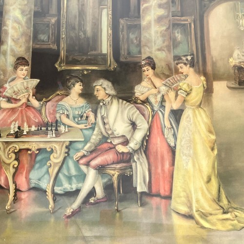 Die Schachspieler gerahmte Lithographie signiert E Gideon nach Beda Lg 30 x 24 Holz - Bild 6 von 24
