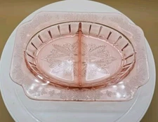 Vintage Jeanette Pink Depression Glass Adam Pattern Divided Relish Dish 8"