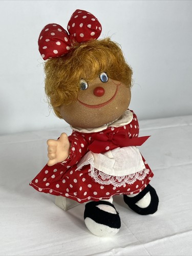 Dan Brechner Vintage Plush Doll Polka Dot Dress Bow Creepy Girl Plastic Vinyl - Picture 2 of 8