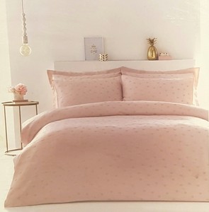 Dunelm Madison Jacquard K Size Pink Gold Glitter Spotted Duvet