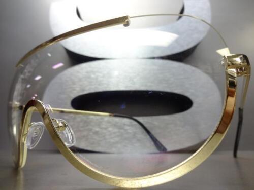New CLASSIC VINTAGE RETRO SHIELD Style Clear Lens EYE GLASSES Gold Fashion Frame - Picture 2 of 10