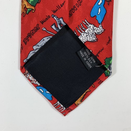 Vintage 1993 Nicole Miller 'Wild Thing' Animal Magnetism Red Silk Tie - Picture 7 of 8