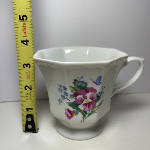 Hallmark Vtg. 8 oz Porcelain Footed Mug Cup Octagonal Floral & Butterfly Design - Picture 7 of 7