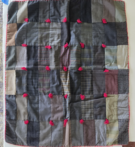 Vtg Patchwork Quilt Doll Blanket Hand Tied Dark Colors Flannel Back - Picture 9 of 10