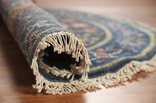 Blue Heriz Serapi Splendor Indian Hand-Knotted Round Rug Décor 4x4 ft - Picture 12 of 16