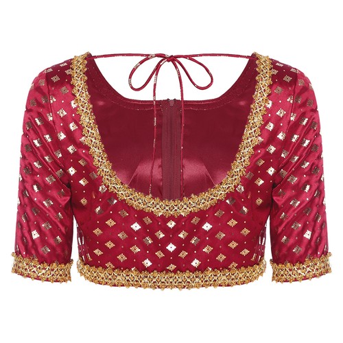 Women Blouse Bridesmaid Costumes Short Sleeve Crop Top Banaras Indian Brocade - Picture 5 of 21