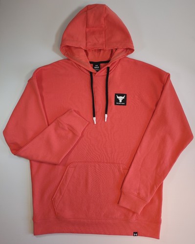 Under Armour Project Rock Mens Heavyweight Terry Hoodie Size L Red Coral New NWT