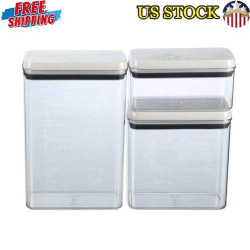 3 Pcs Canister Rectangular Food Storage Container Set Stackable Airtight Clear