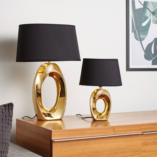 Keramik Lese Lampe schwarz Luxus Wohn Zimmer Schreib Tisch Leuchte Textil gold - Bild 8 von 10