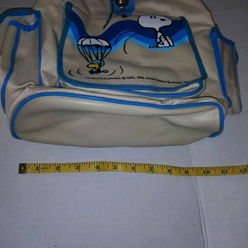 1965 Vintage LEATHER Skydiving SNOOPY WOODSTOCK Peanuts Comic SMALL Backpack BAG - Picture 9 of 12