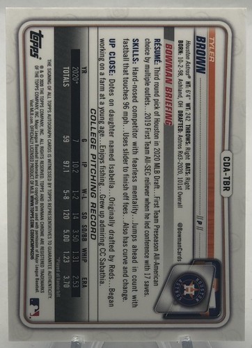 2020 1° Bowman Draft Chrome Tyler Brown rifrattore automatico onda blu /150 Astros - Foto 2 di 2