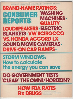 #ad #ad Consumer Reports #10 Vol. 43 October 1978 Vintage Consumers Union of US Inc $13.70