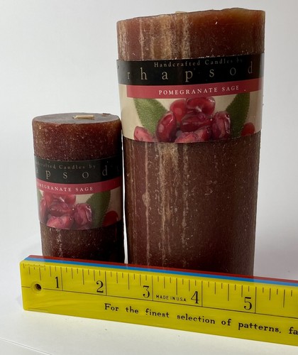Rhapsody Handmade Pomegranate Sage Scented Pillar Candles (2) NOS - USA! - Picture 5 of 6