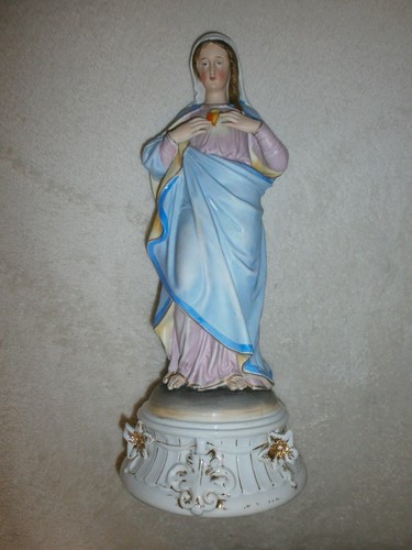 ANCIENNE STATUE RELIGIEUSE/VIERGE MARIE SACRE COEUR/BISCUIT ANDENNE-SAXE/H.35,5 - Picture 1 of 6