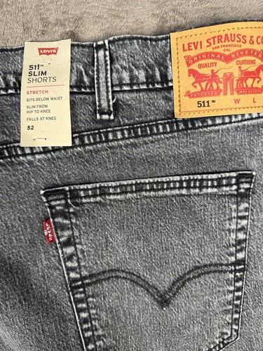 Levi’s 511 Mens Vintage Black Wash Denim Slim Jean Shorts Size 52 Raw Hem NWT - Picture 5 of 5