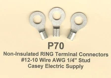 25 Non-Insulated RING Terminal Connectors #12-10 Wire Gauge AWG 1/4" Stud USA