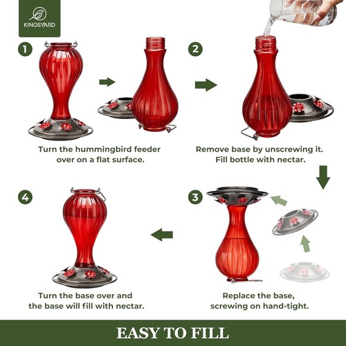 Glass Hummingbird Feeder 24 Ounces 6 Feeding Ports Hanging Bird Nectar Feeder - Picture 7 of 14