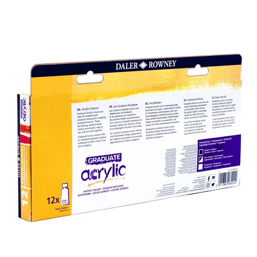 Daler Rowney Set di Pittura Acrilica Graduate, 12 Tubi Colori Assortiti, 22ml - Acrilico... - Foto 4 di 6