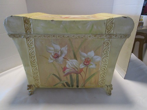 Vintage Embossed Metal Trunk Elephant handles Gargoyle feet hinged lid 19"W 1990 - Picture 16 of 18