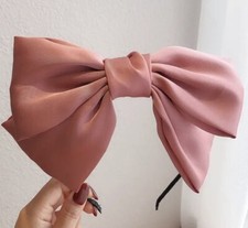 Womens Big Bow Headband Pink Soft Ribbon Bowknot Hair Hoop Cute Satin Nonslip
