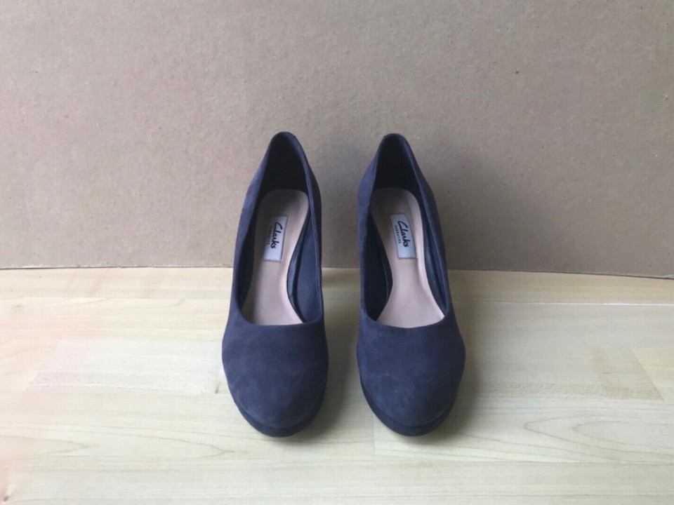 Clarks Narrative Women’s Blue Suede Platform Court Shoes Size UK 5 D