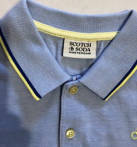 SCOTCH & SODA LIGHT BLUE S/S POLO NECK BUTTONS/ COLLAR /LOGO/ACCENT STRIPE SZ.12 - Picture 2 of 2