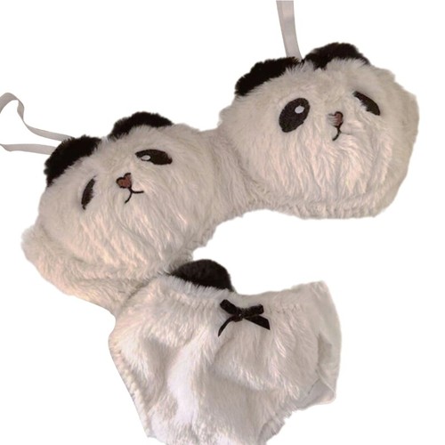 Women s Anime Cartoon Panda Lingerie Plush Bra and Panty Furry Underwear Set - Picture 11 of 11