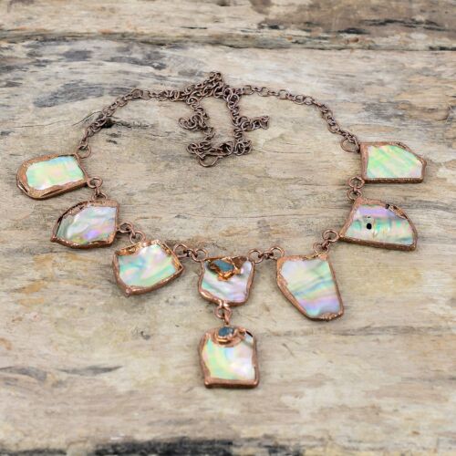 Abalone Shell Rough Copper Bestie Gift Electroformed Adjustable Necklace 18.0" - 第 3/6 張圖片
