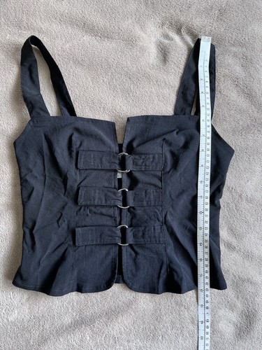 Miss Selfridge Black Crop Top D Ring Buckle straps UK 6-10 *in exc cond* 90s vtg - Picture 21 of 24