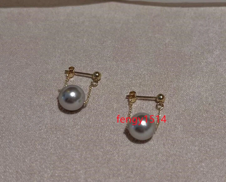 натуральный AAA + 9-10 мм таитянский серый круглый жемчуг серьги 14K золото подвеской серьги - Изображение 2 из 4