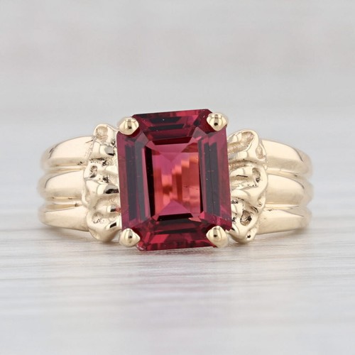 3.25ct Rubelita Turmalina Anillo Solitario 14k Oro Amarillo Talla 6.75 - Imagen 2 de 8
