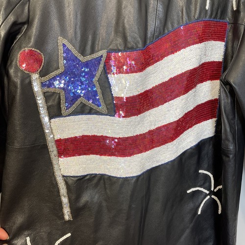 NWT The Quacker Factory Black Leather Patriotic Flag Jacket Sequins Size Large - Picture 4 of 11