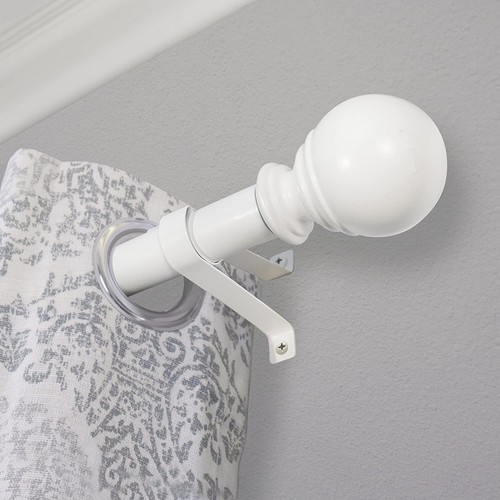 Decopolitan Ball Single Telescoping 1" Drapery Rod Set, 36-72-Inches, White - Picture 3 of 5
