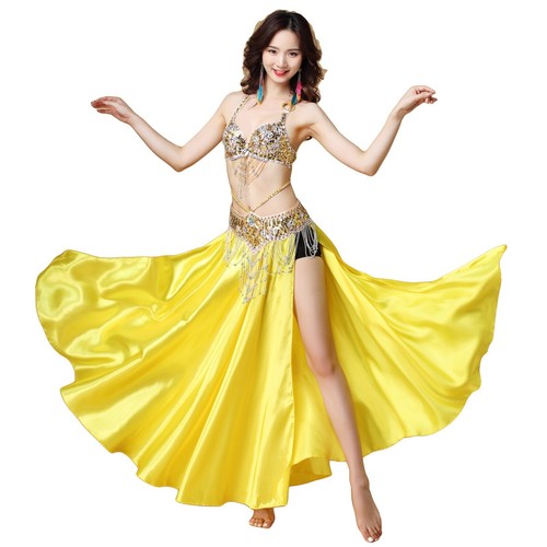 Nuevo Conjunto de Disfraz de Danza del Vientre Sujetador y Cinturón Bufanda de Cadera y Bailarina Falda Satinada Vestido - Imagen 10 de 14