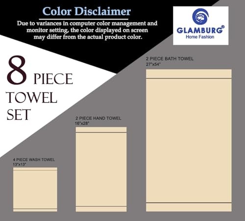 Ultra Soft - 100% Pure Ring Spun Cotton, Contains 8 Piece Towel Set Light Grey - Picture 6 of 7