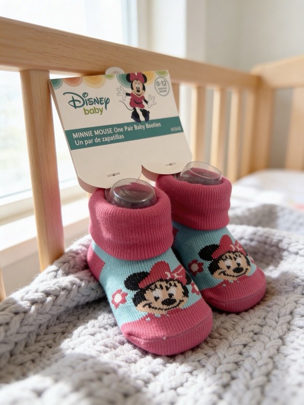 New Disney Baby Minnie Mouse Booties 0-12 Month Socks for Infant Girls