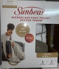 Sunbeam Microplush Foot Pocket Electric Heated Throw Blanket Heat Setting