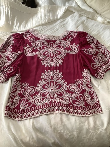 Anthropologie Solitaire Woman's Embroidered Deep Pink/wine Blouse Size M Boho - Picture 8 of 11