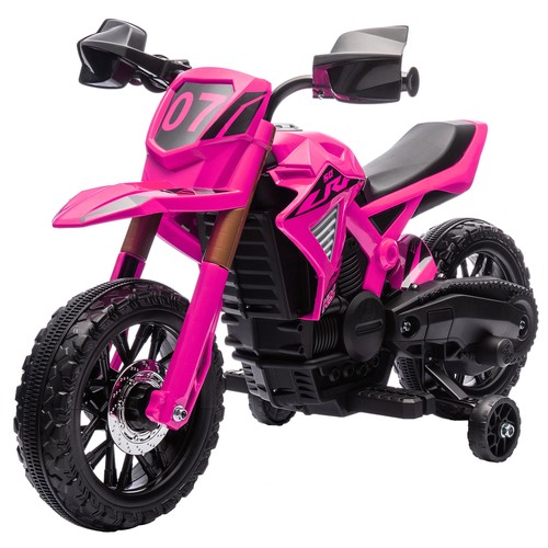 6V Kids Motorcycle with Training Wheels, Horn & Start Sound, Pink - Picture 4 of 11