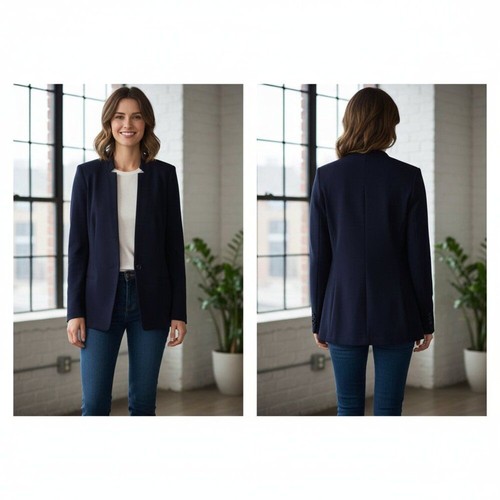 Chaqueta Blazer Banana Republic Azul Tejida Ajuste Esculpido Cuello Soporte Mujer Mediana - Imagen 1 de 12