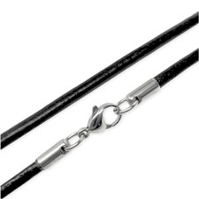3mm Thick Black Leather Necklace Cord with Stainless Steel Clasps 16 20 Inch