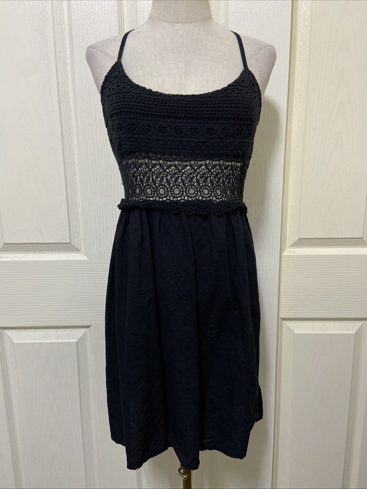 ROXY Girls Black Crochet Bodice Mini Dress Cover-Up Sundress ~ Size L