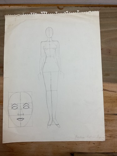 1967 Hand Drawn SketchTerry Fish Practice Fashion Figures Designer Clothing B28 - Bild 9 von 11
