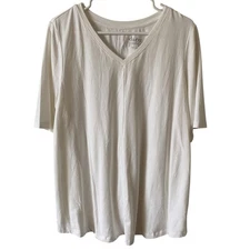 DENIM & CO NWOT Essentials Elbow Sleeve Top with Seam Detail Size Large White